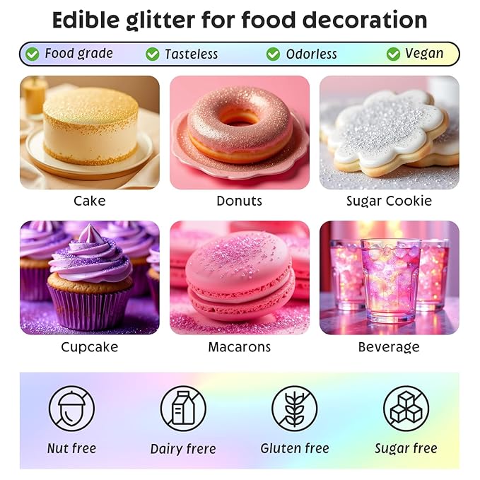 Edible Glitter Spray,Food Grade 5g Edible Glitter for Cake Decorating Desserts, Beverages, Cupcakes, Cake Pops and Cookies - Iridescent