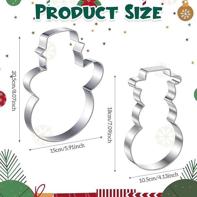 2 Pcs Large Cookie Cutters 8" Extra Large Snowman Stainless Steel Giant Cookie Cutter for Holiday Baking