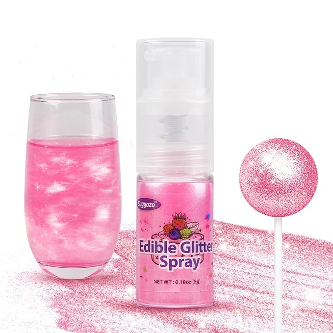 Pink Edible Glitter Spray, Edible Glitter for Cocktails, Food Grade 5g, Shimmer Luster Dust for Drinks, Cake Decorating, Cupcake, Baking, Cookies, Kosher