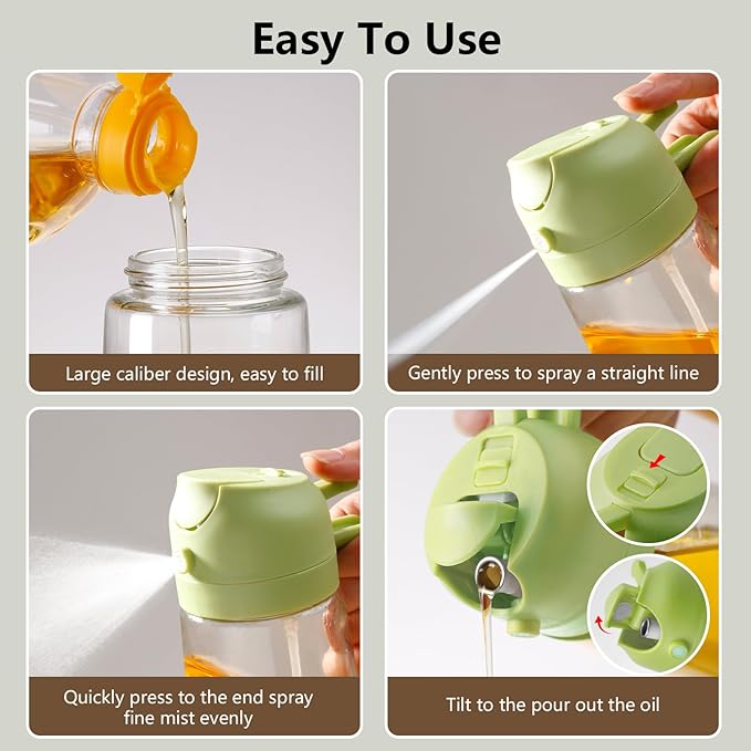 2PCS Olive Oil Sprayer for Cooking, 470ml 2 In 1 Glass Oil Sprayr & Pour for Kitchen, Air Fryer, Cooking, Salad, BBQ (Black,Green)