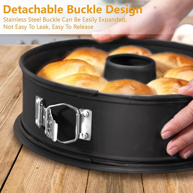 Round Bundt Springform Cake Pan: 9 Inch Springform Pan, 2 in 1 Cheesecake Pan with Removable Bottom & Quick-Release Latch, Non-Stick Carbon Steel Tube Pans for Baking（24cm