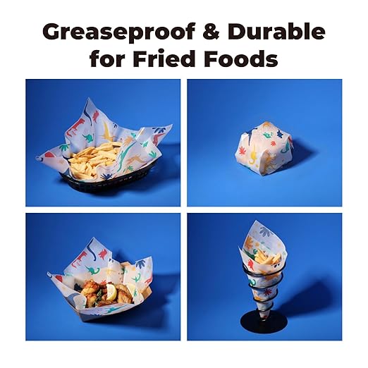 Fit Meal Prep Deli Paper Sheets, Dinosaur Dry Waxed Paper for Kids, Waterproof Sandwich, Grease-Proof Wax Paper for Food Basket, Picnic, Barbecue, Restaurants, Burgers, Fries [250 Sheets] 12x12"