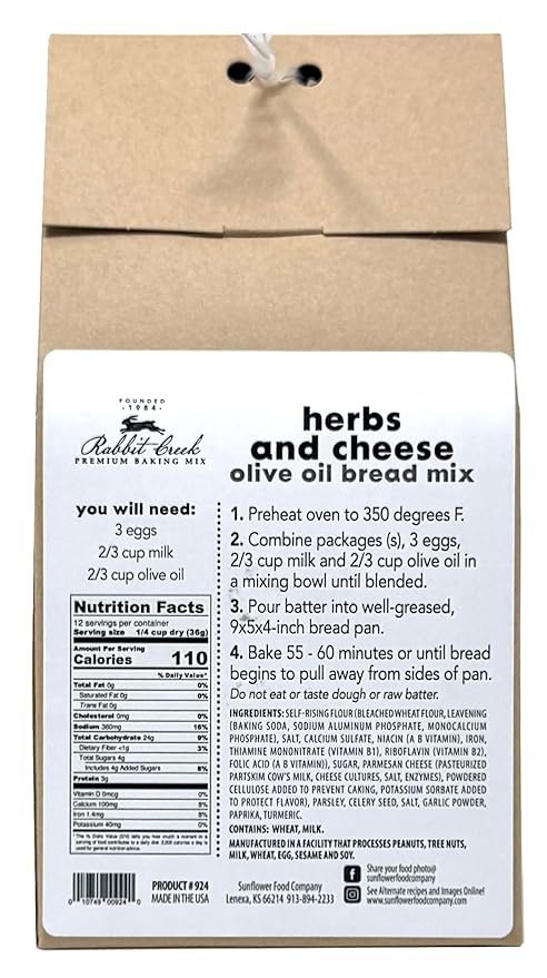 Rabbit Creek Olive Oil Bread Mix Herbs and Cheese – Bread Baking Mix, Easy To Make, Ready in 1 Hour