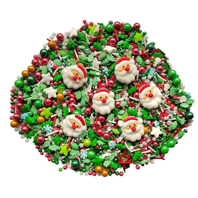 Eastron 1 Bottle Christmas Sprinkles - Christmas Gift Sprinkles - Cookie Decorating - Cake Cupcake Toppers - Candy Dessert Sprinkle with 6 Pieces Santa Claus
