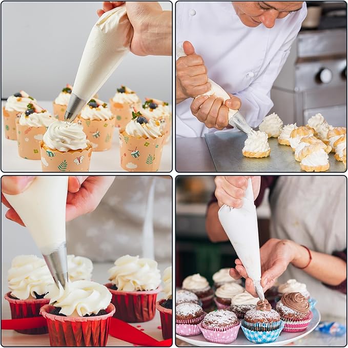Disposable Piping Bags 12inch Anti Burst Pastry Bags Pastry Bag Pastry Crimpers Icing Piping Bags for Frosting Ideal for Cake Macarons Dessert Decorations Cookies Baking Cupcakes (Clear, 100 Pcs)