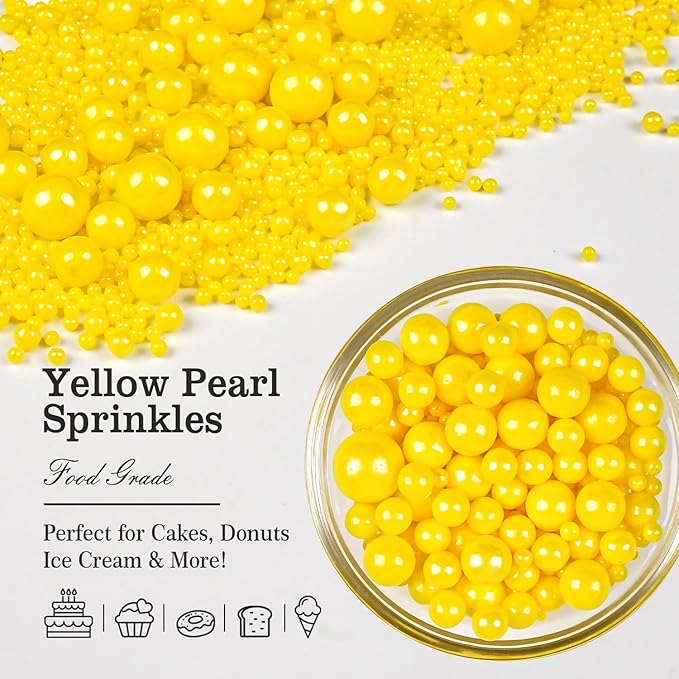 Christmas Yellow Pearl Sprinkles for Cake Decorating, Edible Candy Sugar Pearls, 150g/5.29oz Mix Size, Cake Decorations, Cupcake Topper, Cookie, Holiday, Easter, Valentine's Day, Christmas Supplies