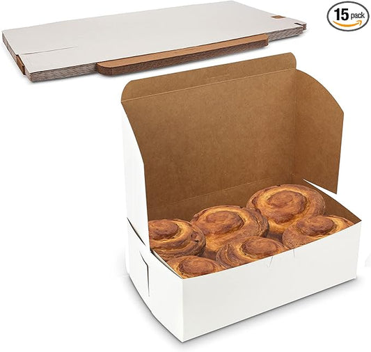MT Products White Bakery Boxes No-Window 8" x 5.5" x 4" - Perfect Treat Boxes(Pack of 15) - Made in USA