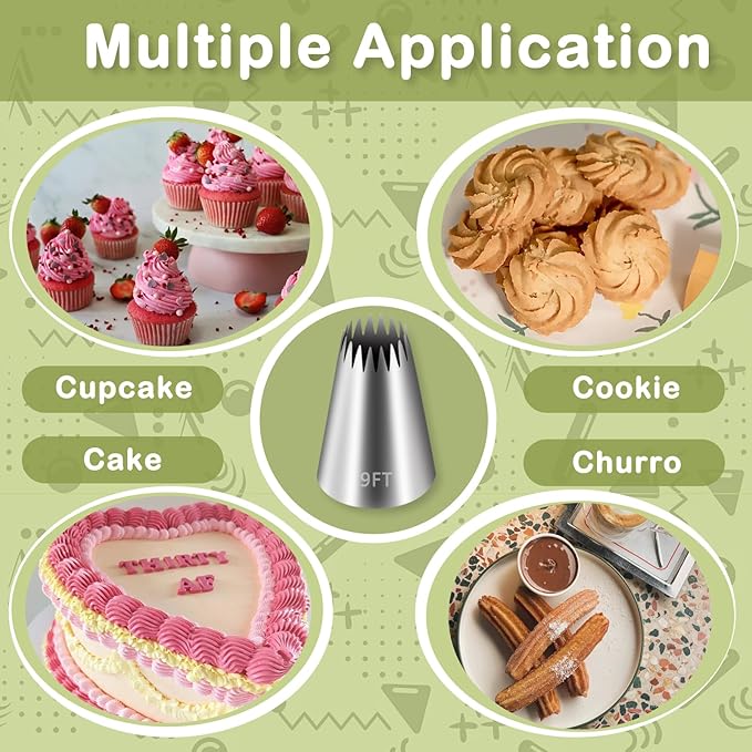 FANTEXY 3 Pieces 9FT Large Piping Tips for Cake Decorating, Frosting Piping Kit, Churro Maker,Cake Decorating Kit,Cake Decorating Supplies for Churros,Frosting Tips for Cupcake Cookie
