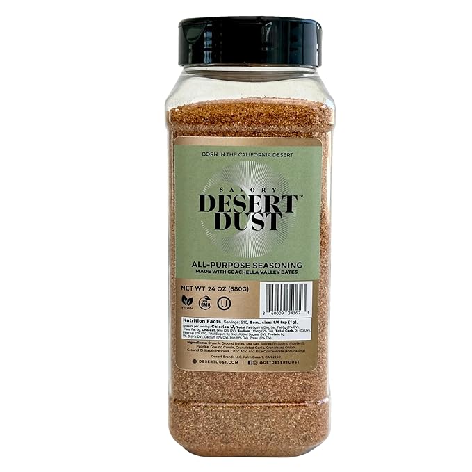 Desert Dust Savory Seasoning – Organic Date Sugar Gourmet Blend | Smoky, Sweet & Low-Glycemic | All-Purpose Rub for Chicken, Fish, Veggies & More | Gluten-Free, No MSG, No Brown Sugar (24oz)