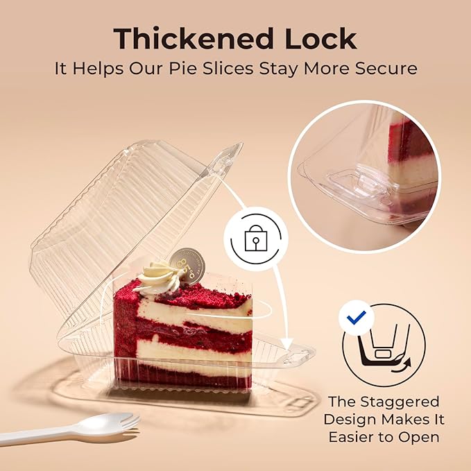 Fit Meal Prep 300 Pack Cake Slice Plastic Containers with Lids - Single 5” Clear Medium Dome Hinged Lid Cheesecake Container, Pie, Food Box, Take Out Togo Packaging for Home, Bakery and Cafe Business