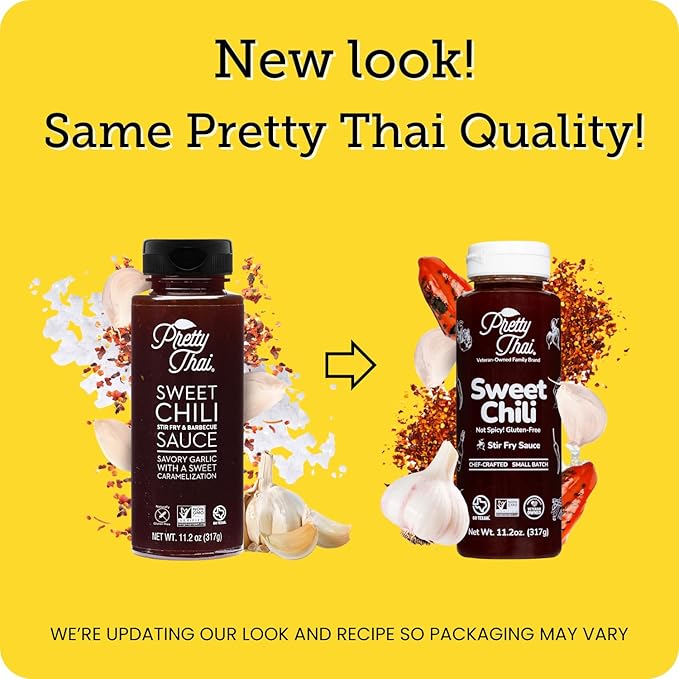 Pretty Thai Sweet Chili Sauce, Gluten Free Certified Non-GMO Authentic Vegan Stir Fry, BBQ Condiment, Dipping Sauce, Rice Seasoning, 100% Natural (Pack of 6)