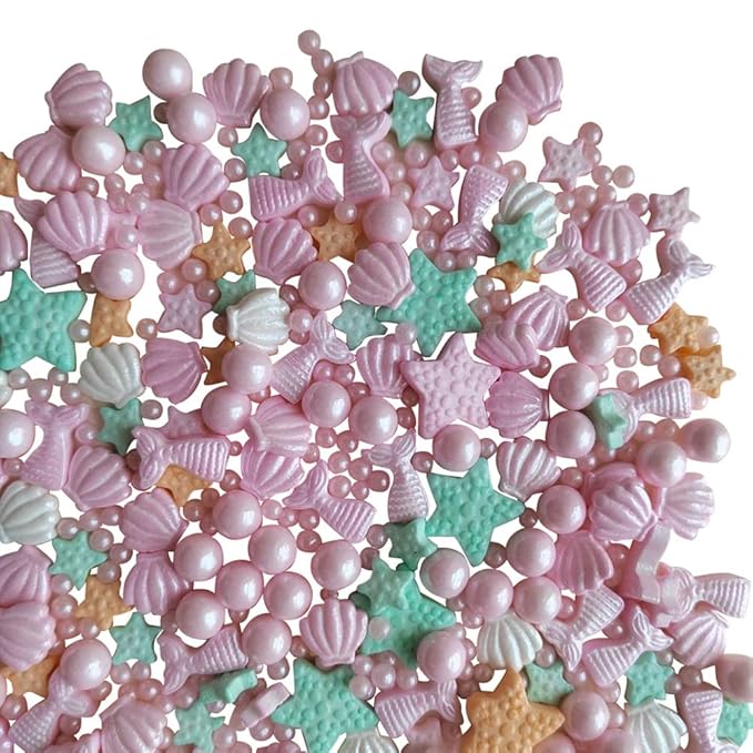 Homankit Mermaid Sprinkle Sweets Sprinkles for Baking Dessert Cupcake Cake Topper Starfish Shell Pearl Mermaid Candy Mix 3.53 Ounces