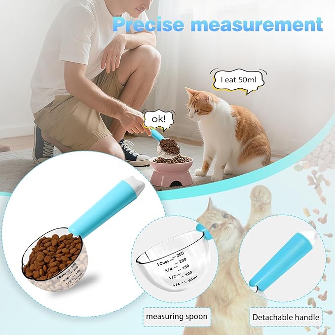Dog-Cat Food Scoop 1 Cup, Pet Food Measuring Cup with Long Handle, Food-Grade Scoop for Dogs, Rabbit Wet or Dry Food, Easy to Clean & Accurate Scale (Blue)
