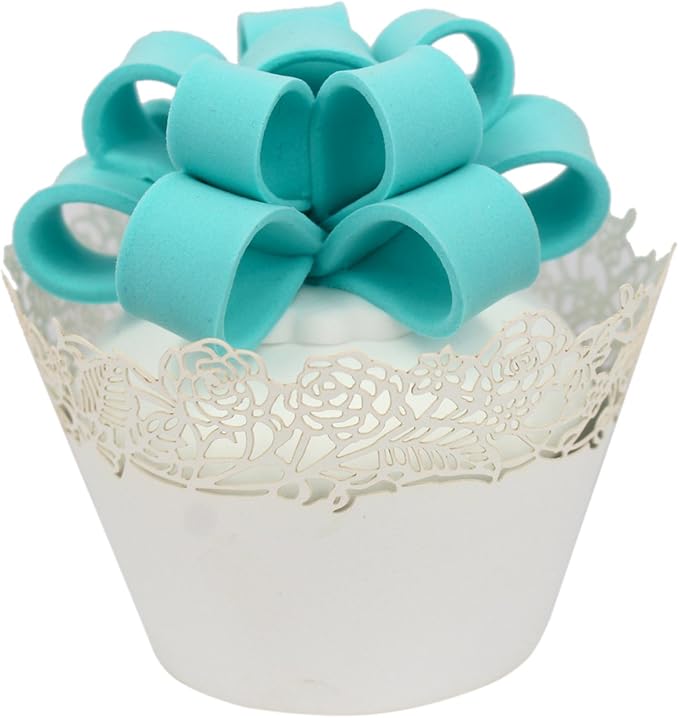 Cupcake Wrappers Pack of 50 White Filigree Artistic Bake Cake Paper Cups Little Vine Lace Laser Cut Liner Baking Cup Muffin Case Trays for Wedding Party Birthday Decoration -By KEIVA