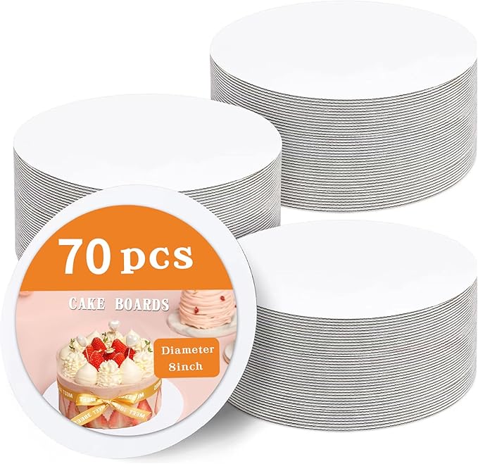 70 Pcs Cake Boards,White Cake Boards 8 Inch Round,Food Grade Cardboard Cake Rounds,Disposable Cake Plates,8 Inch Cake Board,Waterproof and Oil proof Cake Base Cake Tray Cake Pizza Circles