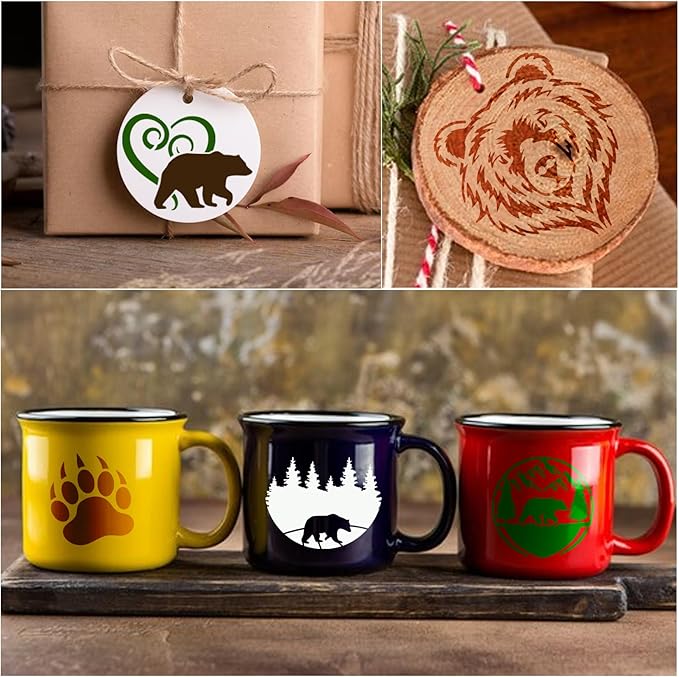 35 Pack Bear Stencils for Painting on Wood, Pine Tree Stencils Bear Claw Wildlife Animal Stencil Template for DIY Craft Wall Fabric Rock Chalkboard Sign School Art Scrapbook Projects (Bear)