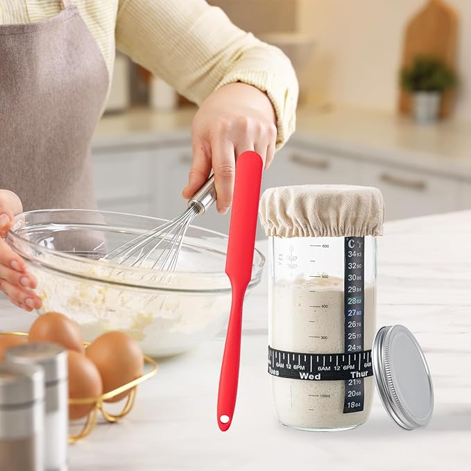 Sourdough Starter Kit,Sourdough Bread Baking Supplies with 24oz Glass Sour Dough Starter Jars and Mixing Bowl,Baking Accessories,Sour Doughs Tools,Bakings Mat Dough Scraper, Lid & More
