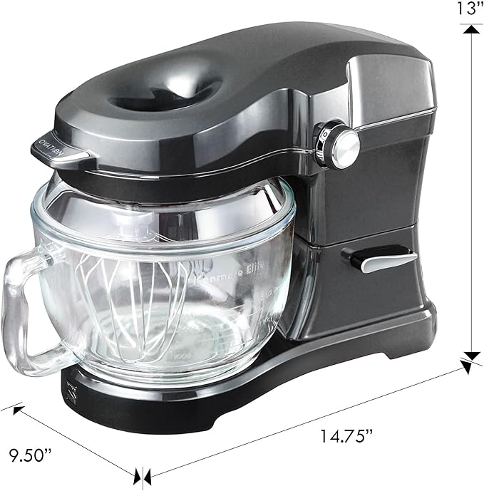 Kenmore 500W Oviation Stand Mixer - 10 Speed Mixing, Tilt-Head, 5QT Handheld Glass Bowl With Pouring Top Splash Guard, Flat Beater, Whisk, Dough Hook Attachments Countertop Kitchen Appliance, Grey