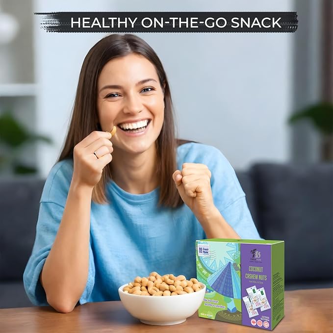 DELUXNUTS Roasted Coconut Cashews (9 Packs), Whole Cashew Nuts, Individual Packs, Healthy Snack for Kids & Adults, Good Source of Protein, Gluten-Free