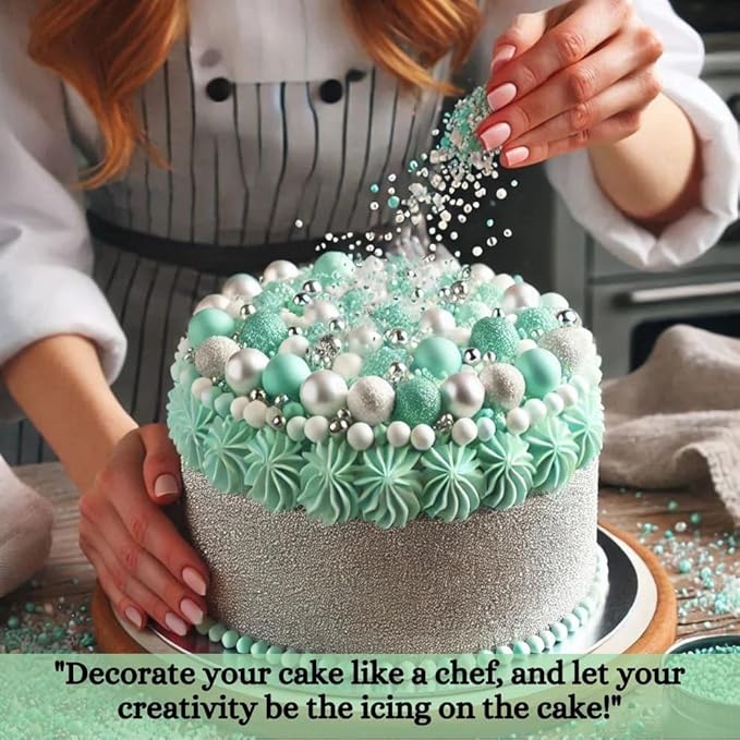 Confect Mint Green & White Cake Sprinkles | Love Disco Balls & Decorative Pearls Mix – Edible Cake Decorations for Baking, Cupcakes, Cookies, and Party Treats | Vegan, Gluten-Free, Nut-Free, Soy-Free, Dairy-Free, Palm Oil-Free- 4.2