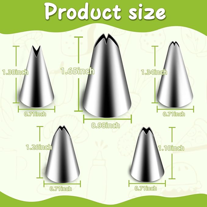 Suuker 5 Pieces Leaf Piping Tips,Stainless Steel Cake Decorating Tips, Frosting Icing Tips for Cupcakes, Cake, Cookie and Decorating（67 68 70 352 113）