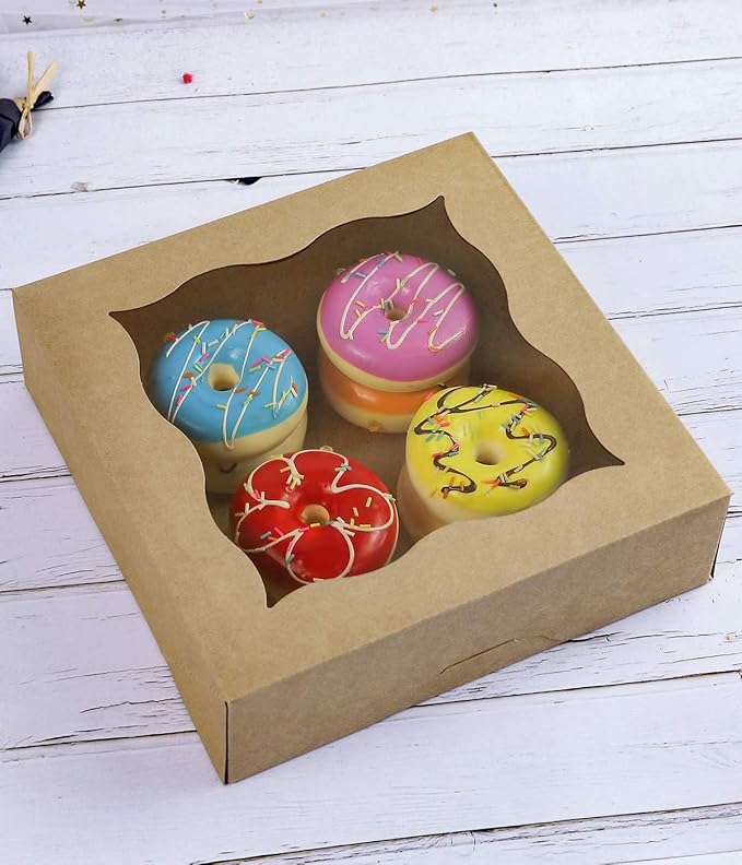 CHERRY 25-PACK 10"x10"x3"Brown Bakery Boxes with PVC Window for Pie and Cookies Boxes Large Natural Kraft Paper Box 10x10x3inch