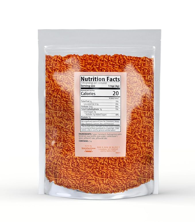 Unpretentious Orange Jimmies Sprinkles (1.5 lb), Clear Resealable Bag, Decorative & Fun Color