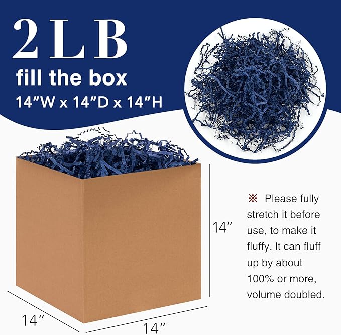 2LB Crinkle Cut Paper Shred Filler for Bag Gift Box Basket Confetti Paper Shreded Stuffing Decoration for Father's Day(Dark Blue)