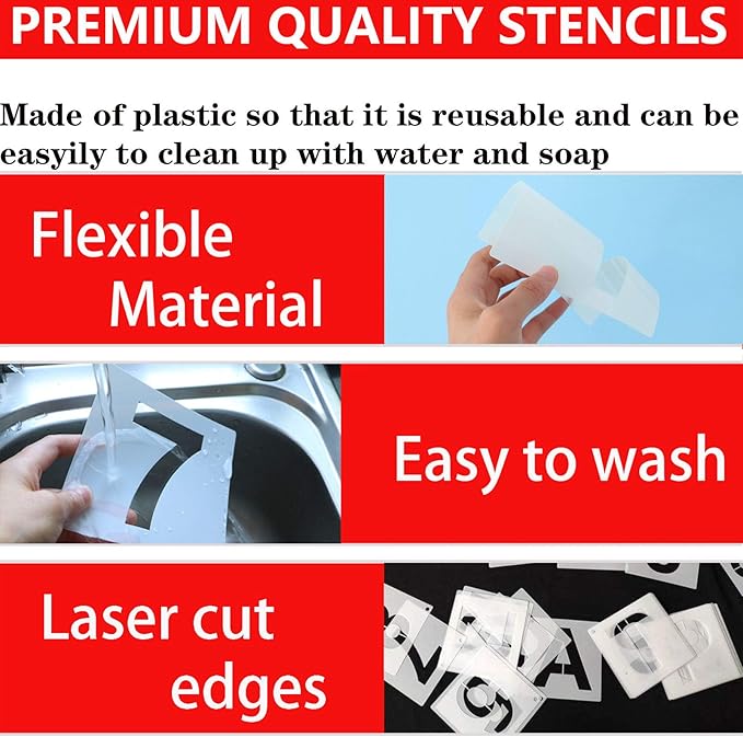 YEAJON 5 Inch Letter Stencils and Numbers, 36 Pcs Alphabet Art Craft Stencils, Reusable Plastic Templates for Wood, Wall, Fabric, Rock, Signage