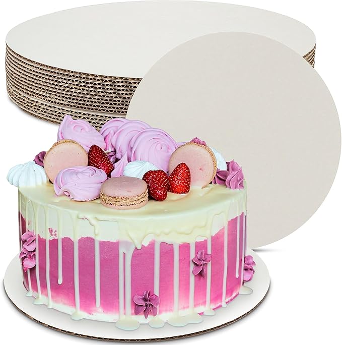 MT Products Corrugated White Cardboard Cake Board or Pizza Circle 14 inch - Sturdy Cake Base for Displaying Cakes, Bread and Desserts (Case of 250) - Made in The USA
