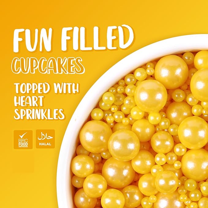 Yellow Sprinkles for Cake Decorating Edible Easter Sugar Pearls Mixing Sizes for Cupcake Topper Cookies Ice Cream Toppings Cake Decorations for Party Celebrations 3.5 Ounces