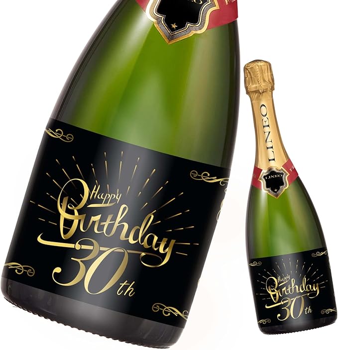 2-Pack Birthday Bottle Labels, Self-Adhesive “HappyBirthday” Stickers for Champagne & Wine Bottles, Fun Gift Idea for Men & Women, 5.8 x 4.1 in (30th Birthday)