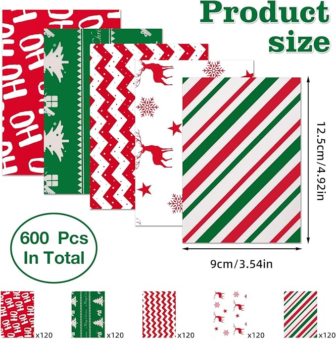 600Pcs Christmas Candy Wrappers, 6 Different Styles Christmas Caramel Chocolate Wrapper Tissues Xmas Greaseproof Twisting Wax Homemade Wrapping Paper for Candy Packaging Christmas Birthday Party