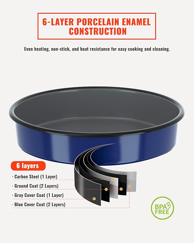 Baking Pans Set Round Roasting Dish 4-Pack 9/10/12/14 Inch Enamel Non Stick Large Bakeware for Cake Bread Pie Pizza Turkey Steak, Non-Toxic Oven Dishwasher Safe Thanksgiving Cookware