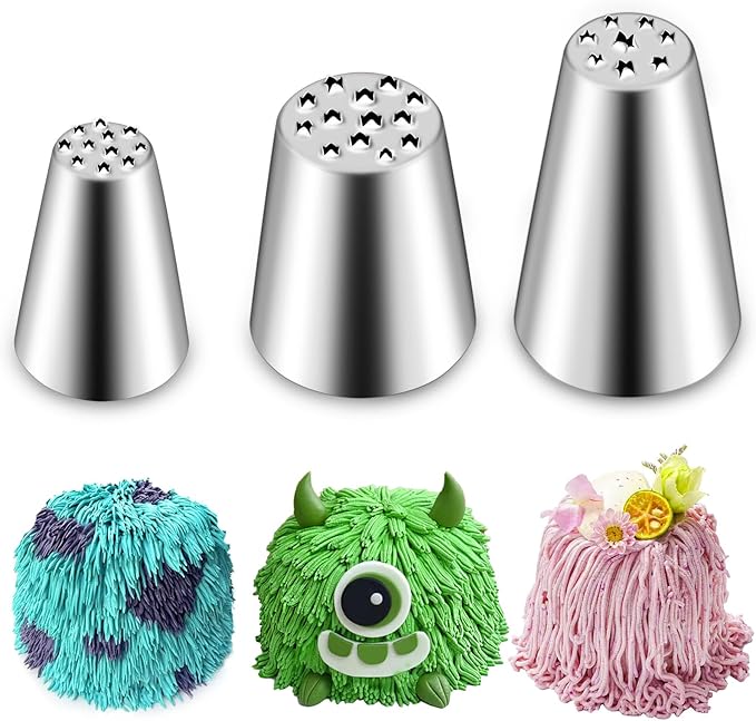 Suuker 3 Pieces Grass Piping Tips Set,Cake Decorating Tips, Frosting Icing Tips for Cupcakes, Cake, Cookie and Decorating（233 234 29）