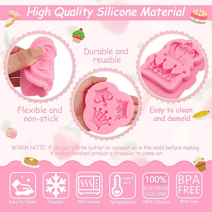 Mini Crown Fondant Molds 3pcs, 3D Crown Chocolate Cake Decorating Silicone Molds, for Dessert Display, Cupcake Toppers, Candy, Sugar Craft, Cookies, Marzipan, Polymer Clay, Epoxy Resin, Gypsum