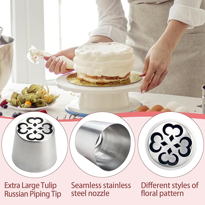 Extra Large Russian Piping Tips for Marshmallows Stainless Steel Flower Frosting Nozzles many styles Cake Decorating Baking tool for Buttercream, Cupcakes Cookies(SL52)