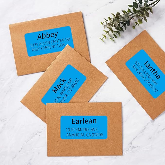 2" x 4" Colored Address Labels, 200 Bright Blue Label Stickers- Laser/Ink Jet Printer Mailing Labels, 8.5"x11" 20 per Sheet