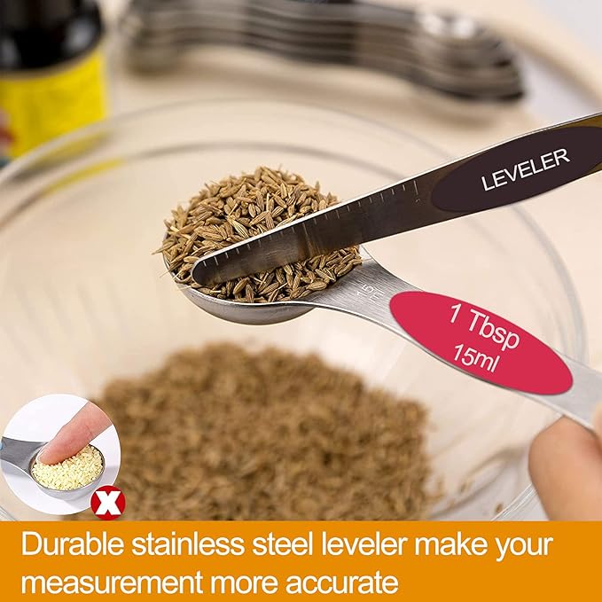 NIUTA Magnetic measuring spoons set, stackable on both sides, Germany stainless steel, for use in spice jars and liquids, set of 9-Multicolour