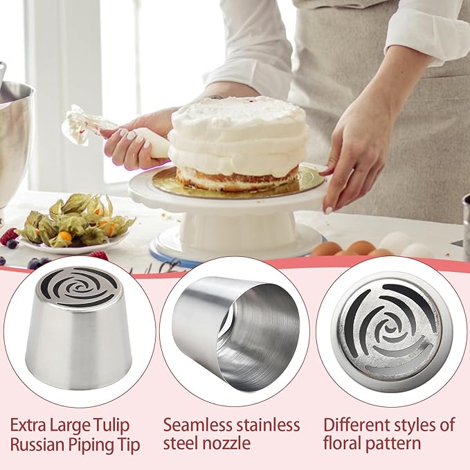 Extra Large Russian Piping Tips for Marshmallows Stainless Steel Flower Frosting Nozzles many styles Cake Decorating Baking tool for Buttercream, Cupcakes Cookies(SL13)