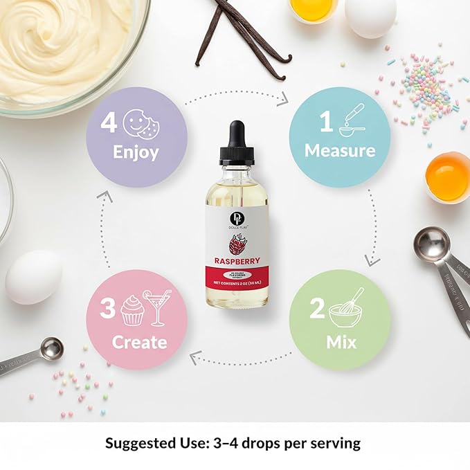 Dolce Flav Raspberry Extract – 2 Ounce Oil-Soluble Kosher, Sugar-Free, Concentrated Raspberry Flavoring for Chocolates, Candies & Baking, Includes Measured Dropper