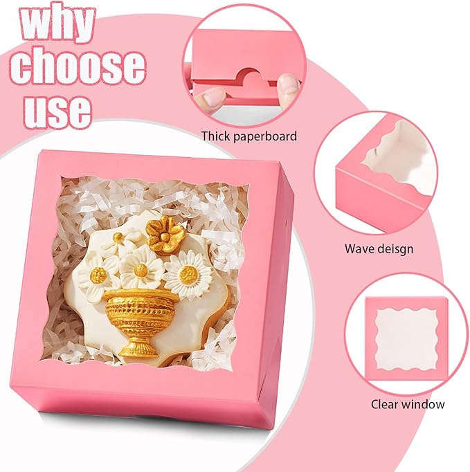 40 Pack Bakery Boxes 4x4x2 Inches Cookies Boxes Mini Bundt Cake Boxes Pie Box Cinnamon Roll Treat Boxes Chocolate Truffle Packing Party Wedding Favor