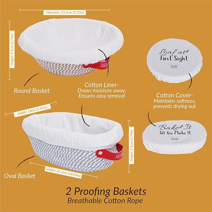 8Pc Sourdough Bread Making Starter Kit; Supplies with Tools for Perfect Sourdough Bread Loaf; Glass Sourdough Starter Fermentation Jar and 2 Breathable Sourdough Proofing Baskets