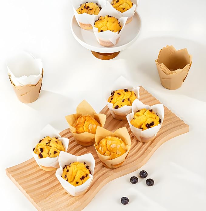 200pcs Tulip Cupcake Liners - Greaseproof Cupcake Wrappers in Standard Size, Premium Paper Muffin Liners Holders for Baking. Ideal for Parties, Events, and Catering.