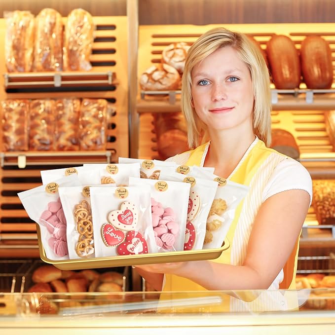 100 Pack Heat-Sealable Cookie Bags with Window, 5.1 x 7.5 Inches Small Clear Front To Go Bakery Bags, Grease Resistant Kraft Paper Treat Sleeves for Packaging Snack Donut Pastry (White)