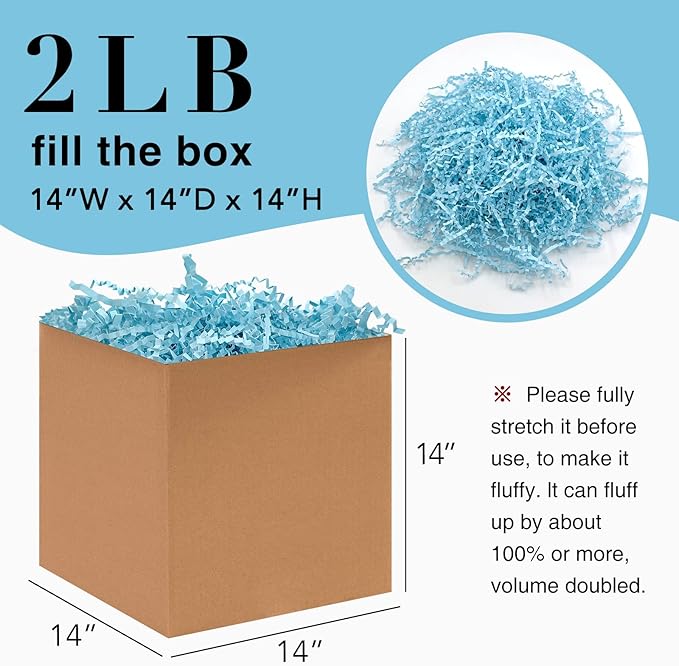 2LB Crinkle Cut Paper Shred Filler for Bag Gift Box Basket Confetti Paper Shreded Stuffing Decorations(Light Blue)