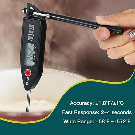 3 Set Waterproof Food Thermometer for Water, Liquid, Candle and Cooking Digital Meat Thermometer with Long Probe Instant Read for Kitchen BBQ Grill Candy (Black)