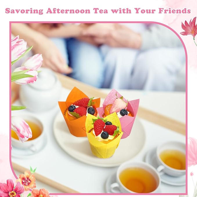 Yaomiao 600 Pcs Tulip Cupcake Liners Greaseproof Paper Tulip Muffin Liners Baking Cups Cupcake Wrappers Holders for Weddings Birthdays Anniversaries Banquets Party Christmas (Pink, Yellow, Orange)