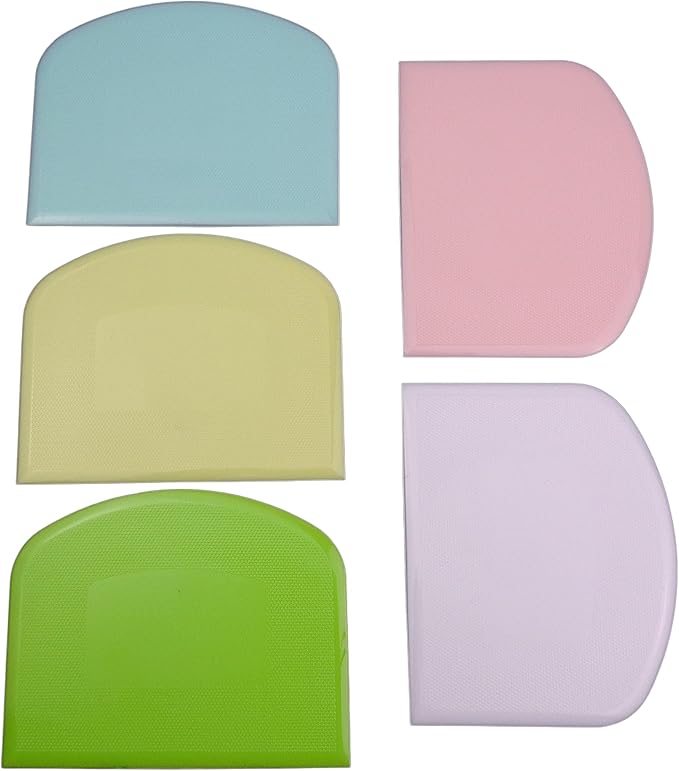 5-Pack Dough Scraper Bowl Food-safe Plastic Dough Cutter Flexible Bench Multipurpose Food Scrappers for Bread Dough Cake Fondant Icing