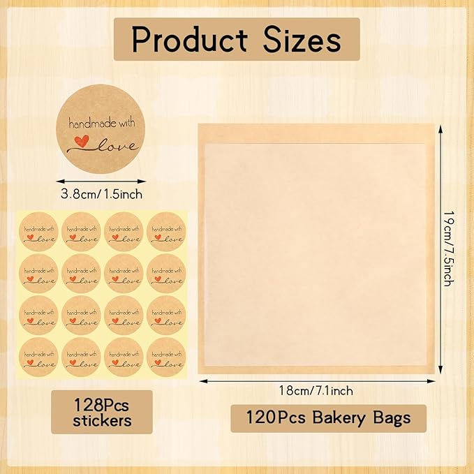 120 Pack Cookie Bags with Seal, 7.1x7.5 Inch Bakery Packaging Bag with Window, Heat Sealable Grease Resistant Bags for Donuts Sandwich Christmas Thanksgiving Harvest Party